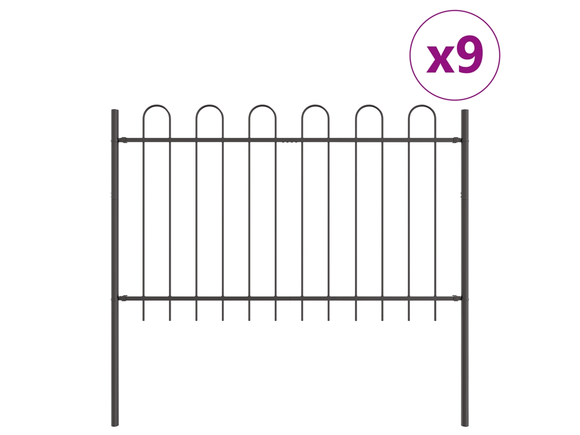 Conjunto 9 Cerca Para Jardim Vidaxl Cinzento Aço Revestido A Pó (15,3 X 0,8 M)