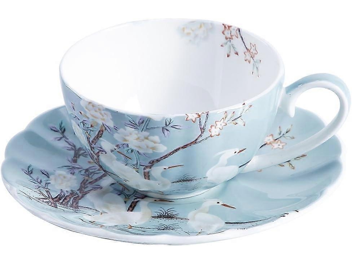 Xícara De Café Azul Com Pires Em Porcelana Fina, Flores Coloridas, Chá E Branca Tran. Aquaforge