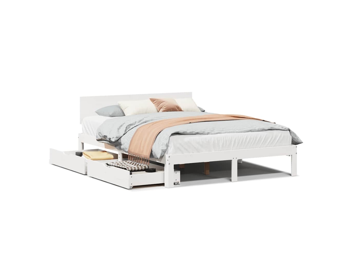 Estrutura de Cama com Gavetas 150x200 cm Pinho Maciço Branco MAISON EXCLUSIVE