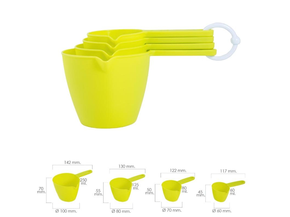 Conjunto de 4 Colheres / Xícaras de Medição 60 / 80 / 125 / 250 Ml. ORYX