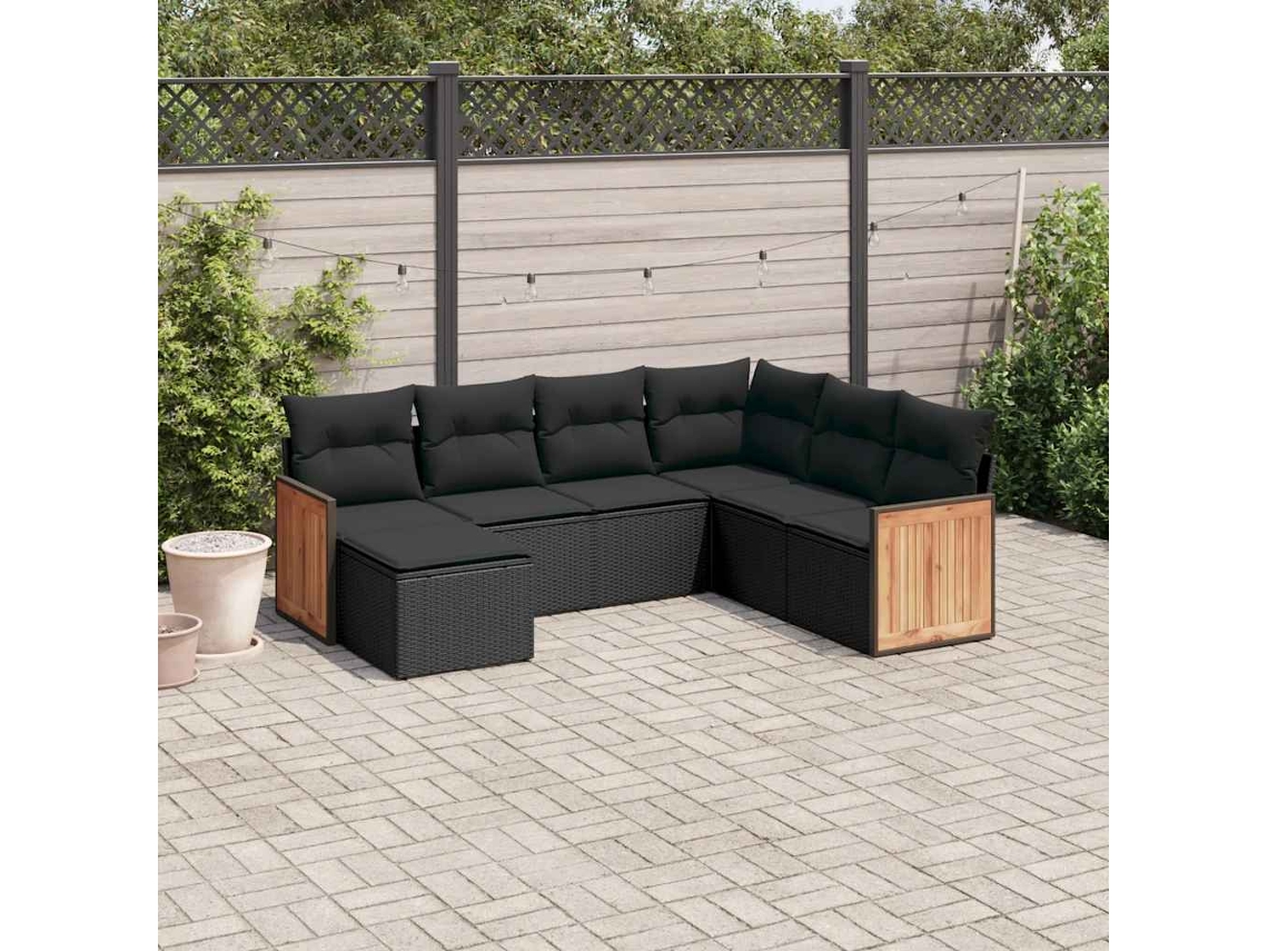 Vidaxl 7 Pcs Conjunto De Sofás P/ Jardim C/ Almofadões Vime Pe Preto