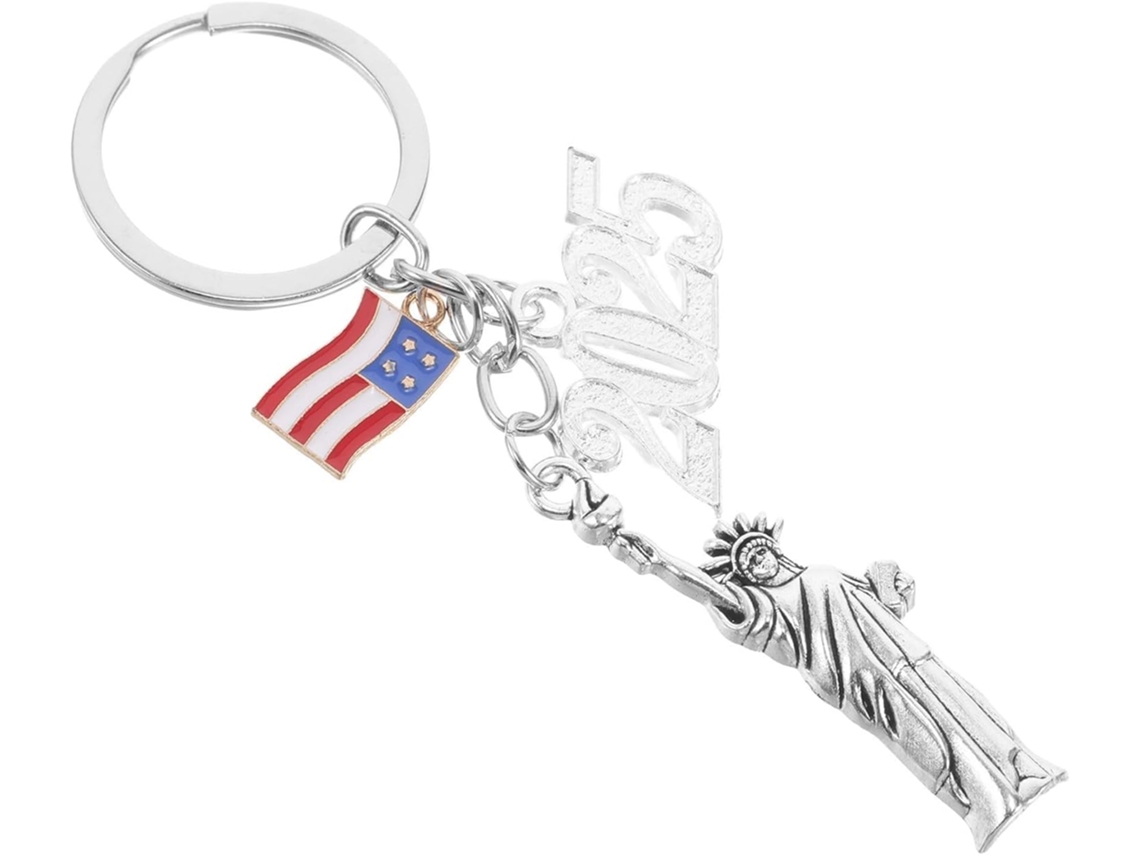 Chaveiro Compacto Em Metal Com Estátua De Nova York E Design Da Bandeira Dos Eua.