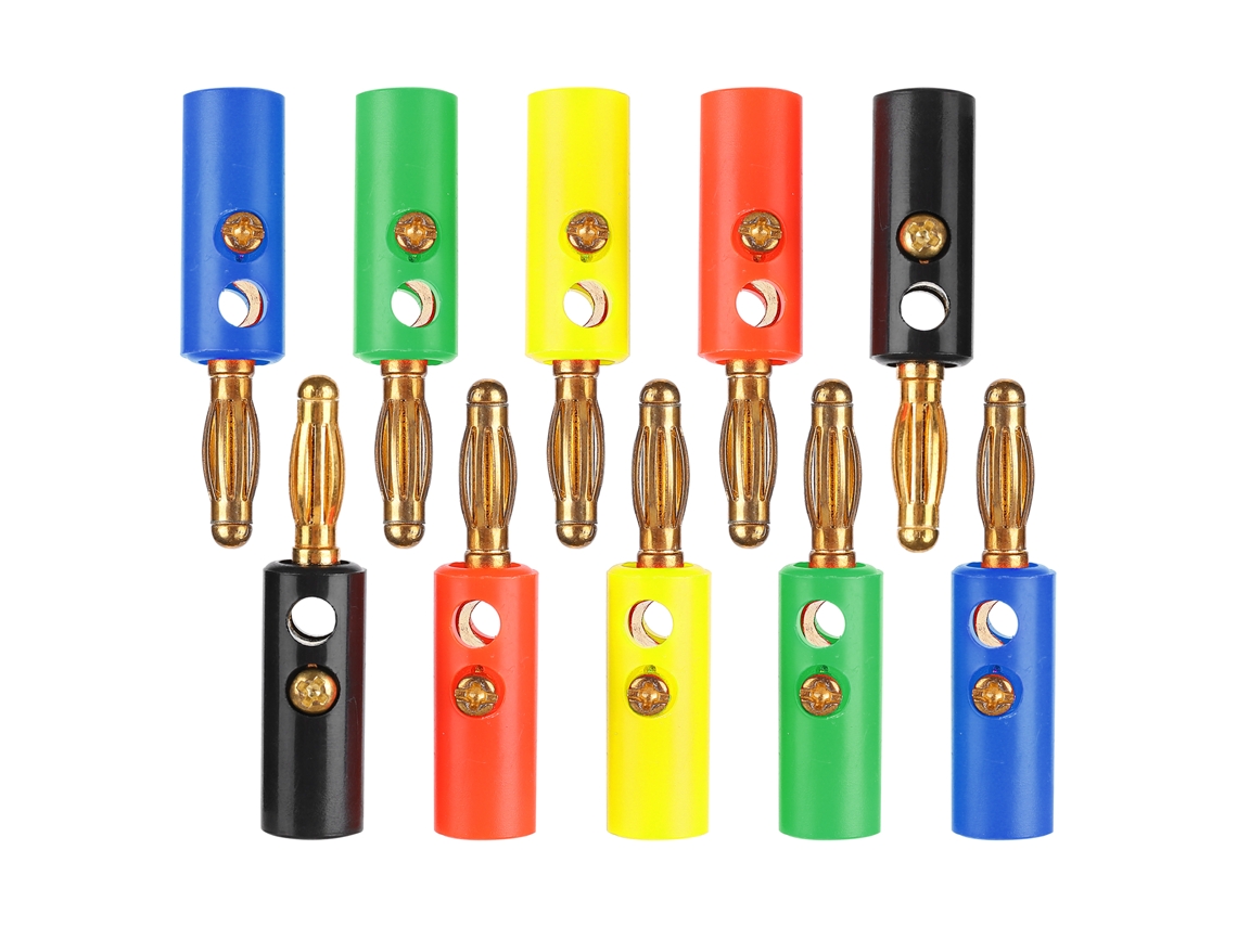 Par de Plugues Banana YURU 4mm U54 Dourado com Parafusos Fixos em Diversas Cores