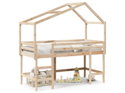 Cama Alta C/ Escada e Telhado 80x200 Cm Pinho Maciço MAISON EXCLUSIVE