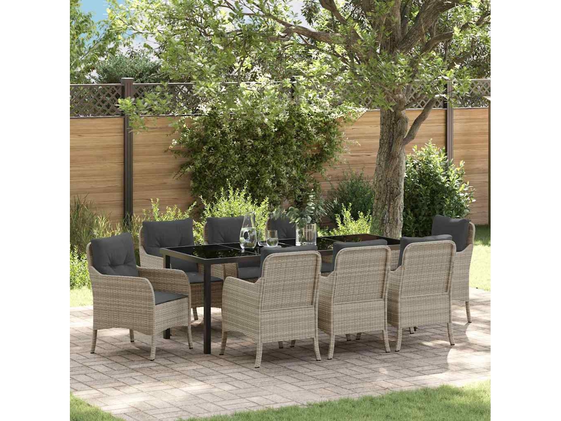 Vidaxl Conjunto De Jantar Para Jardim 9 Unid. Cinzento-claro Vime Pe