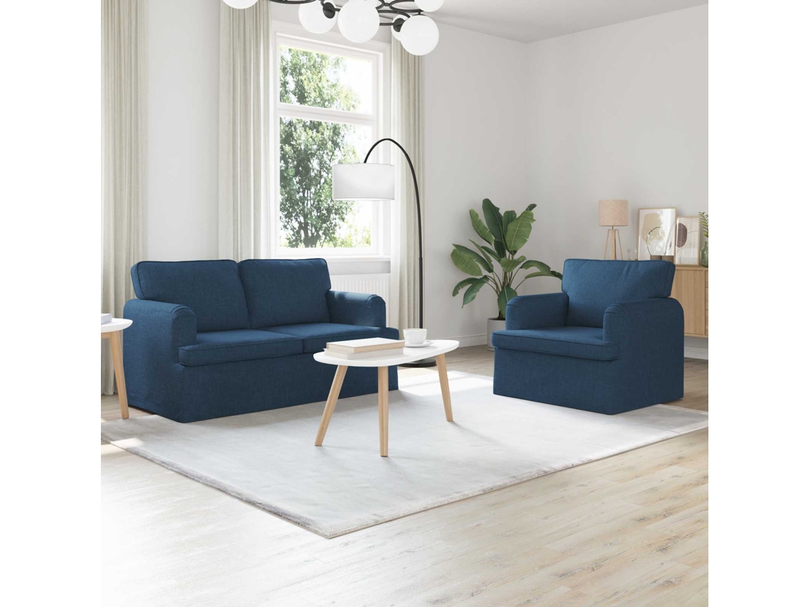 Vidaxl Conjunto De Sofás 2 Unid. Azul Tecido
