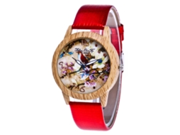 Relógio feminino Zhoulianfa com pulseira de PU com numerais arábicos, estilo estudante, vermelho.