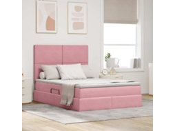 Vidaxl Cama De Armazenamento Led Com Colchão Rosa 140 X 200 Cm Veludo