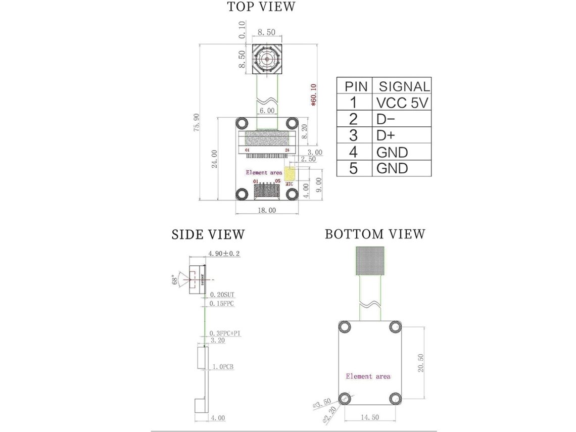 Laxiscreed Câmara Usb 5mp 2k Ov5640 Com Ângulo De 160° E Suporte Otg