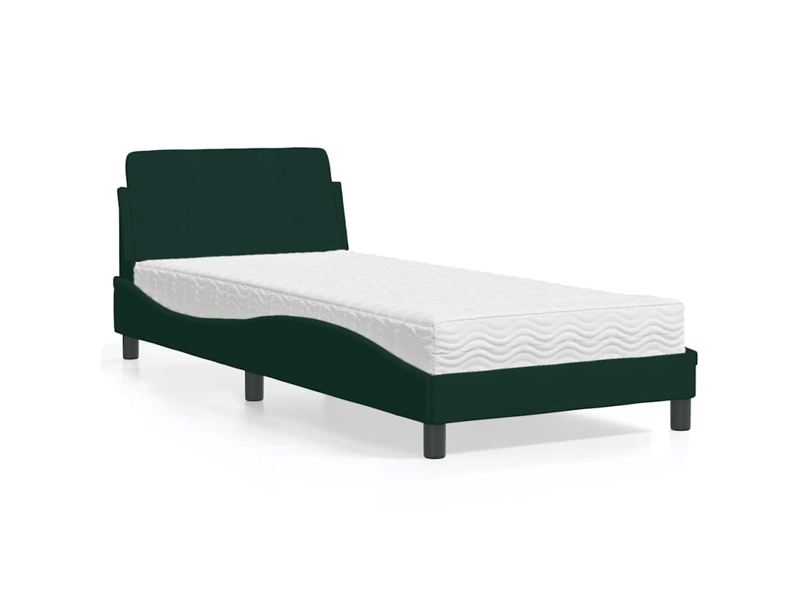 Vidaxl Cama Com Colchão Dover 80x200 Cm Veludo Verde-escuro