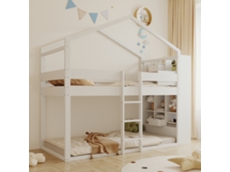 Cama 90x200cm 2 Camadas Armazenamento En747 Madeira Pinheiro Branca