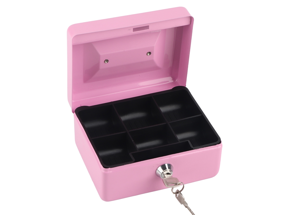 Cofre de Segurança Mini de Aço com Fechadura para Dinheiro, Moedas e Bijuterias Rosa