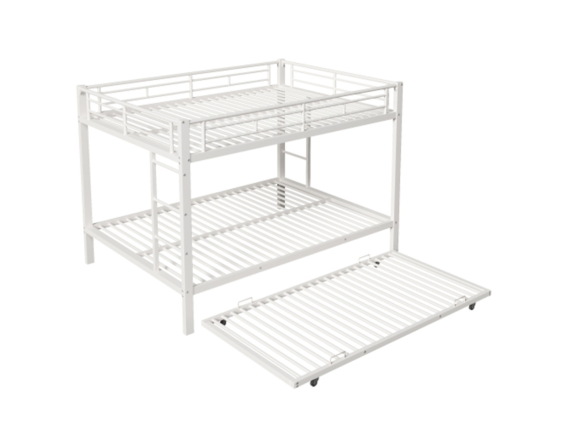 Beliche Infantil De 140*200cm Com Estrutura De Ferro, Equipada Com Cama Auxiliar, Grades Altas, Sem Colchão, Branca.