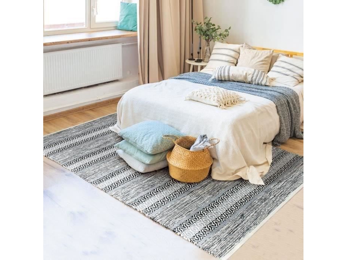Tapete - A Fábrica De Decoração - Terra Cotton Ethno - 160x230 Cm - 100% Algodão - Preto E Branco