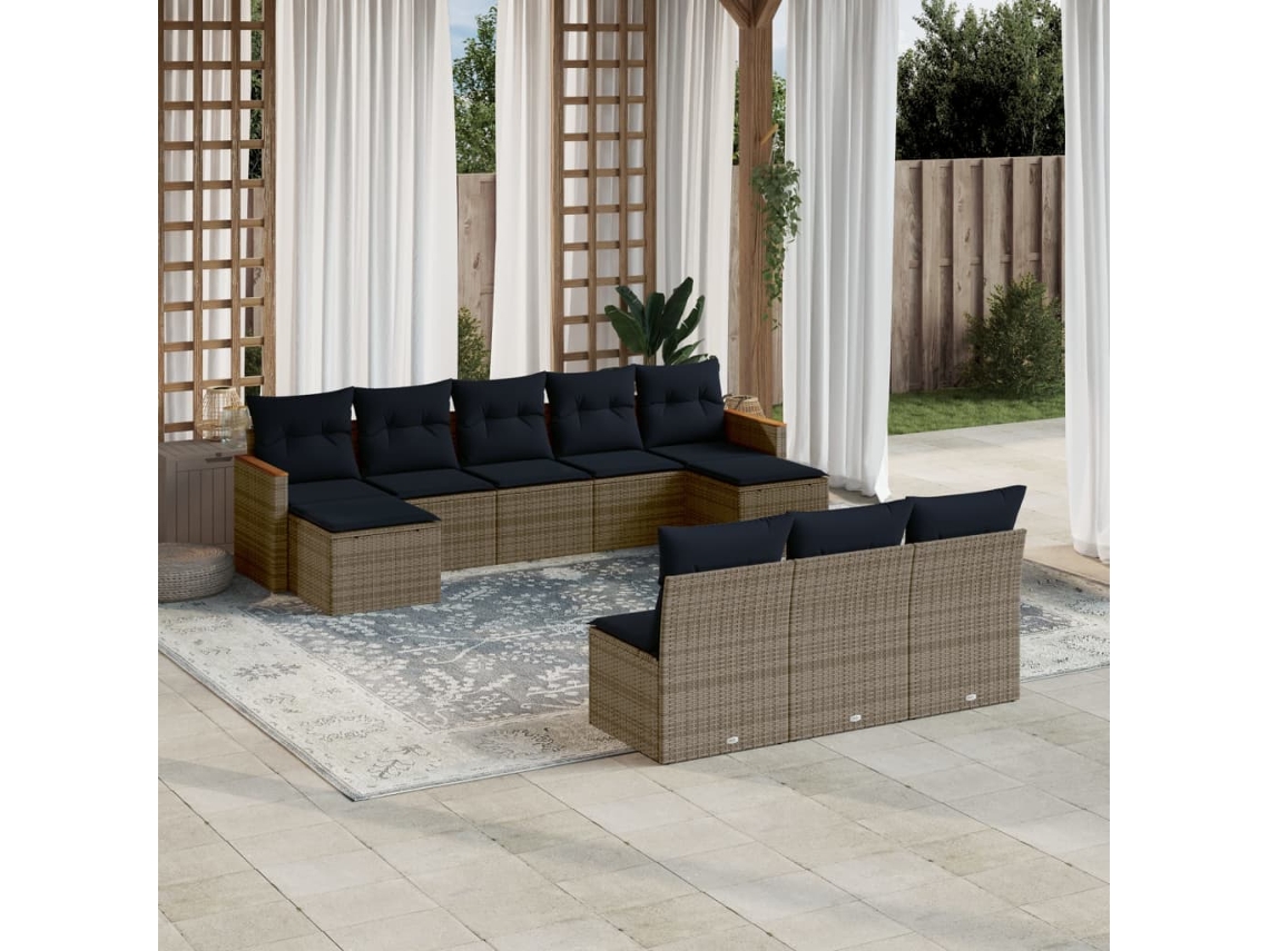 Vidaxl Conjunto De Sofá De Jardim Com 10 Peças E Almofadas Em Rattan Sintético Cinza