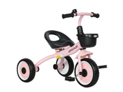 Triciclo Infantil com Ajustável com Sino e Cesta, Encosto para Crianças de 2 a 5 Anos Rosa Ge