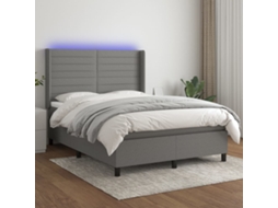 Vidaxl Cama Box Spring C/ Colchão E Led 140x200 Cm Tecido Cinza-escuro
