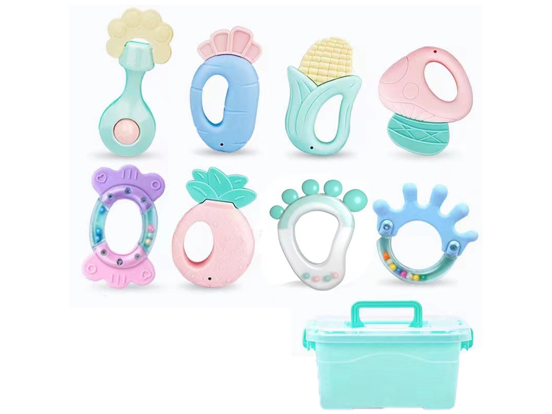 Mali brinquedo de Mordida para Bebê Plástico Fervível com Chocalho Seguro 0 1 Ano 8pcs com Caixa de Armazenamento