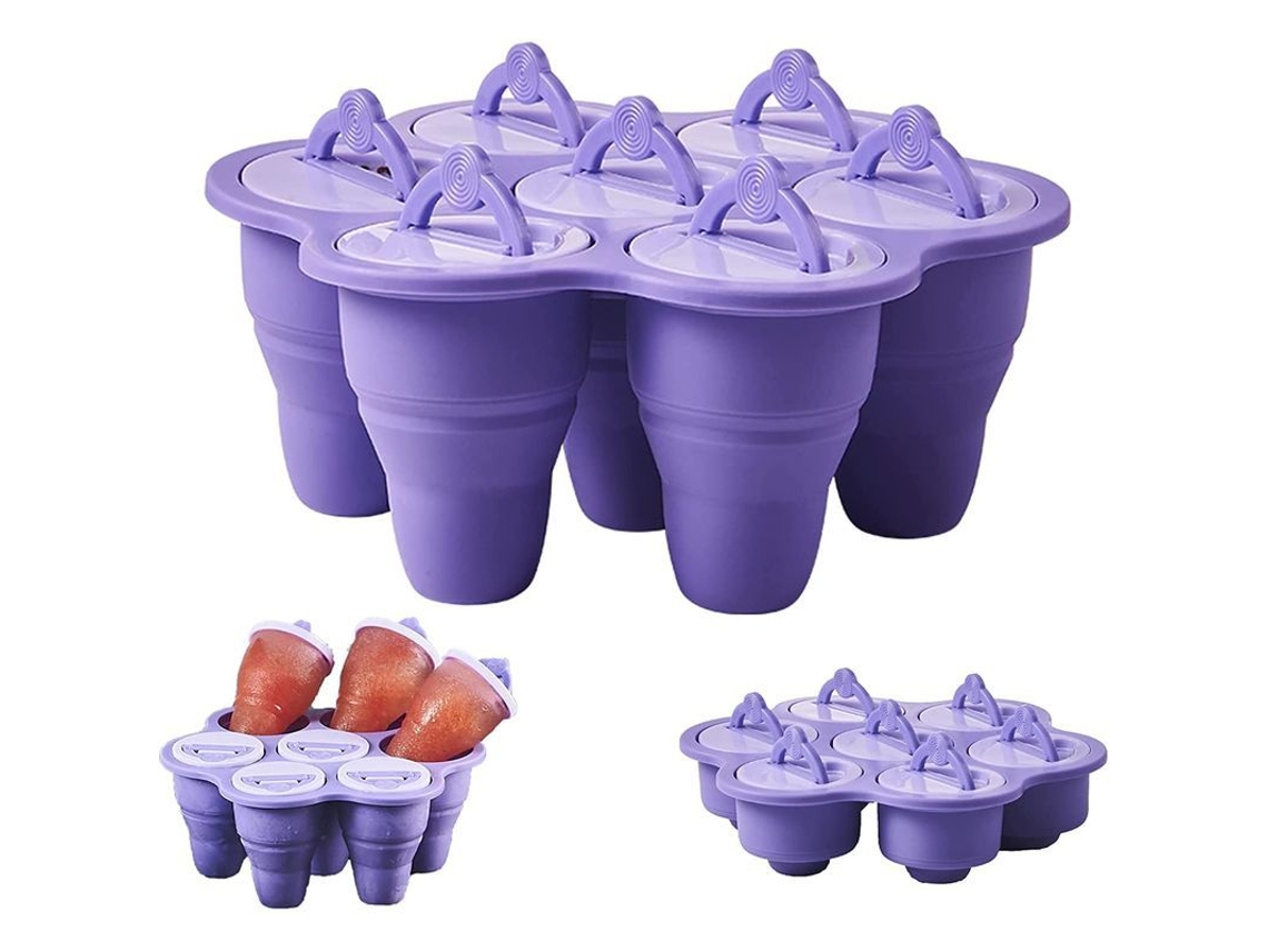 Forma de sorvete colapsável em silicone, 7 cavidades, para popsicles caseiro, roxo | S/MARCA