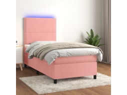 Vidaxl Cama Box Spring C/ Colchão/led 80x200 Cm Veludo Rosa