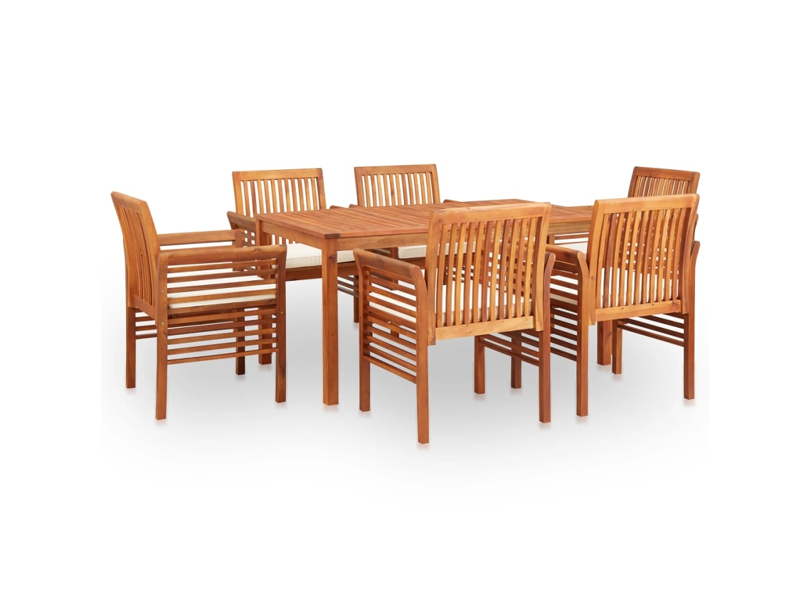 Conjunto Jantar Exterior 7 Pcs C/ Almofadões Acácia Maciça Dkd Home Decor