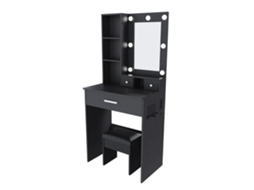 Conjunto de Toucador com Espelho Led, tomada e banqueta, em preto, 160x38x131,5 cm PAPRIKA