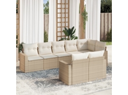 Vidaxl 8 Pcs Conjunto De Sofás P/ Jardim Com Almofadões Vime Pe Bege