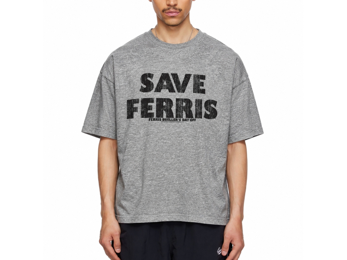 Rockinstone Ferris Bueller's Day Off Save Ferris Heather Graphite Adult T-shirt Size:m