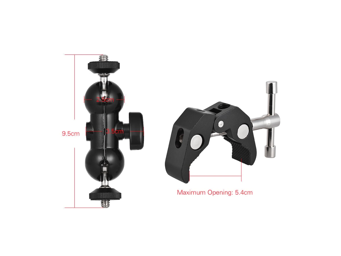 2026 brazo de Bola Doble Ajustable com Braçadeira para Câmera, Telefone, Luz Led e Bicicleta