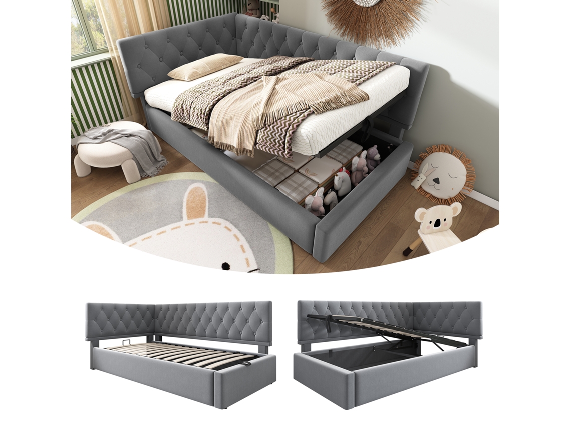 Sofá cama 90x200 Veludo Cinza Hidráulico Sem Colchão