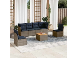 Vidaxl 7 Pcs Conjunto Sofás P/ Jardim C/ Almofadões Vime Pe Cinzento