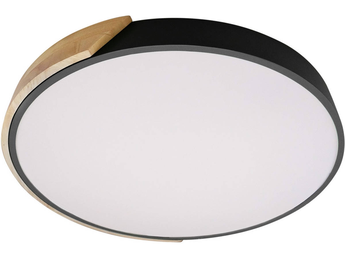 Plafón Led 24w Circular Madeira E Alumínio Ø418 Mm Cct Selecionável Semi-dari Preto