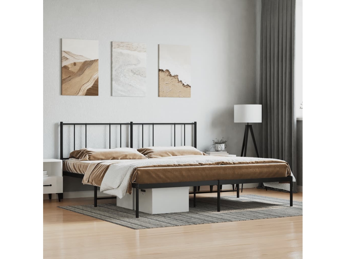 Vidaxl Estrutura de Cama em Metal com Cabeceira 180x200 Cm Preto