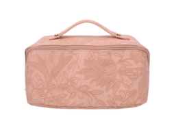 Bolsa De Maquiagem Multifuncional De Grande Capacidade Rosa Com Abertura 180 Graus E Material Impermeável