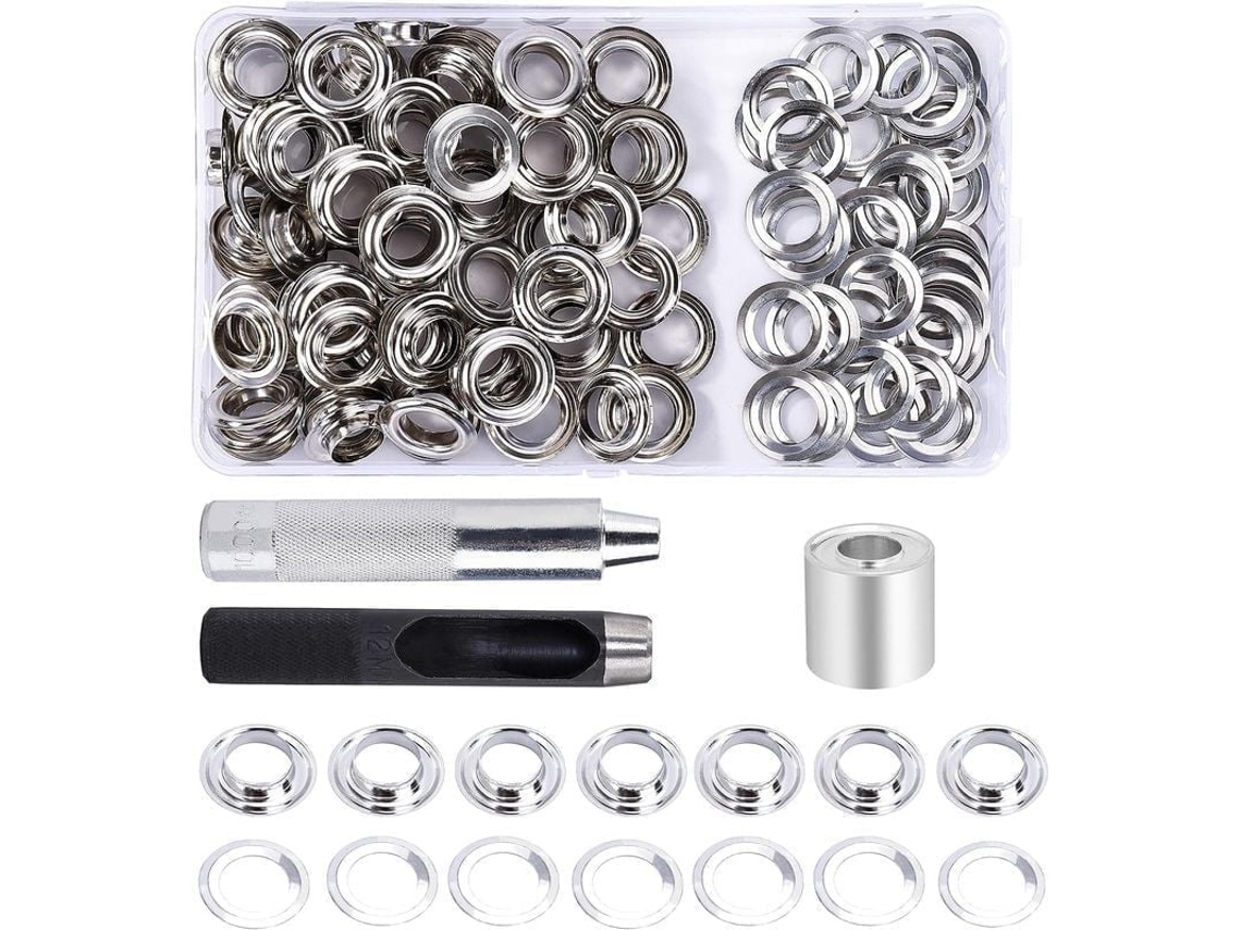 Kit de Olhos de Botão de 12mm, 100 Peças, com 3 Ferramentas e Caixa para DIY, Tela, Lona, Artesanato S/MARCA