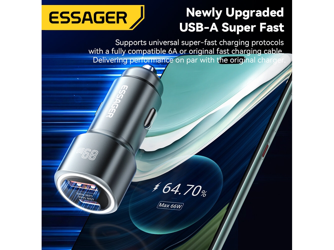 Carregador De Isqueiro Essager Es-cc16 De 89 W Com 2 Portas Usb Pd, Compatível Com Usb-a E Usb-c, Carregamento Rápido Qc3.0, Fcp, Scp E Vooc