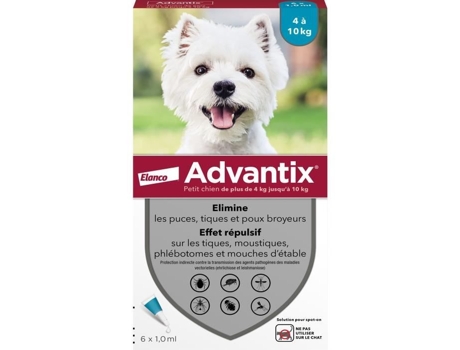 Pipetas antiparasitárias ADVANTIX 6 - Para cães pequenos de 4 a 10kg