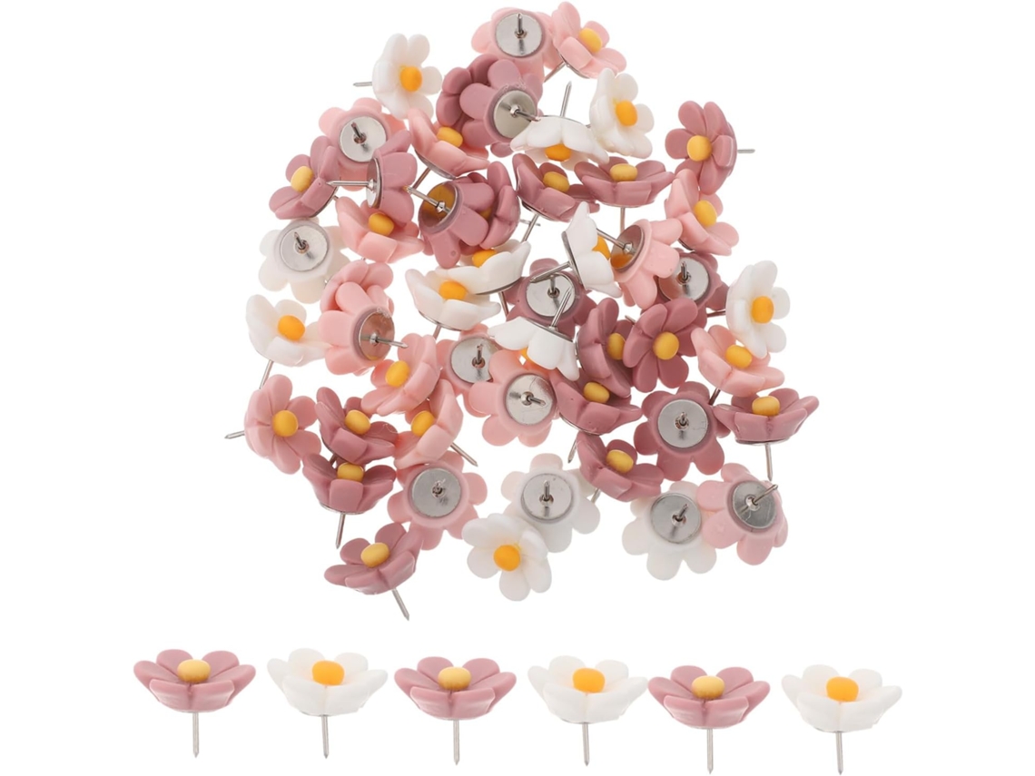 Tachinhas Decorativas Hemobllo, Acessórios Para Mural De Avisos Com Flores Rosa, Decoração Criativa, 50 Peças, Tachinhas