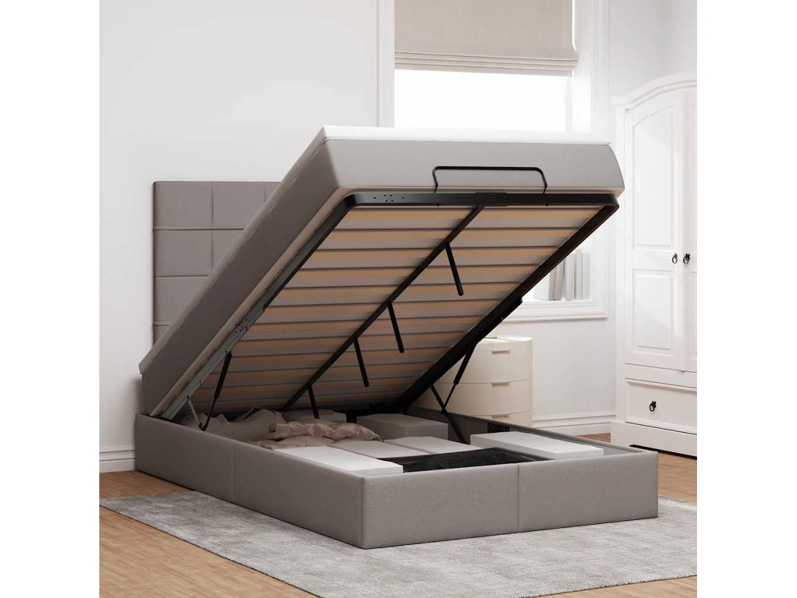 Moldura De Cama Otomana Vidaxl Com Tecido Cinza 120x200cm
