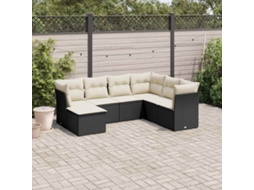 Vidaxl 7 Pcs Conjunto De Sofás P/ Jardim C/ Almofadões Vime Pe Preto