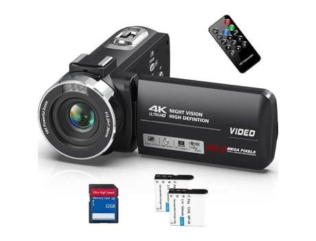 Bazarlândia30. Filmadora Câmera de vídeo 4k 48mp 30fps Visão noturna infravermelha Zoom digital 18x.