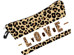 Nécessaire multifuncional com estampa de leopardo para maquiagem, em poliéster, para armazenamento portátil.