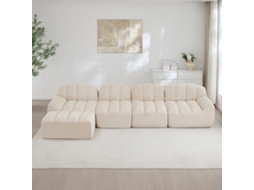 Sofá Modular 4 Lugares, Forma De Concha, Assento Profundo, Tecido Macio Granulado, Bege Branco
