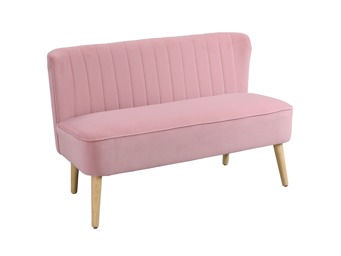Sofá De Tecido, 2 Lugares, Estofado, Lounge, Largo, Rosa, Envio Rápido
