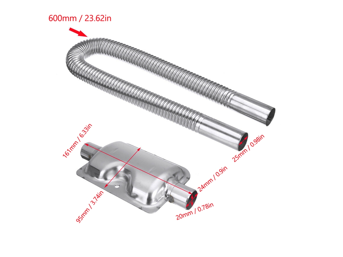Laxiscreed Aquecedor A Diesel Para Veículos Com Tubo De Escape De 600mm E Silenciador De 24mm