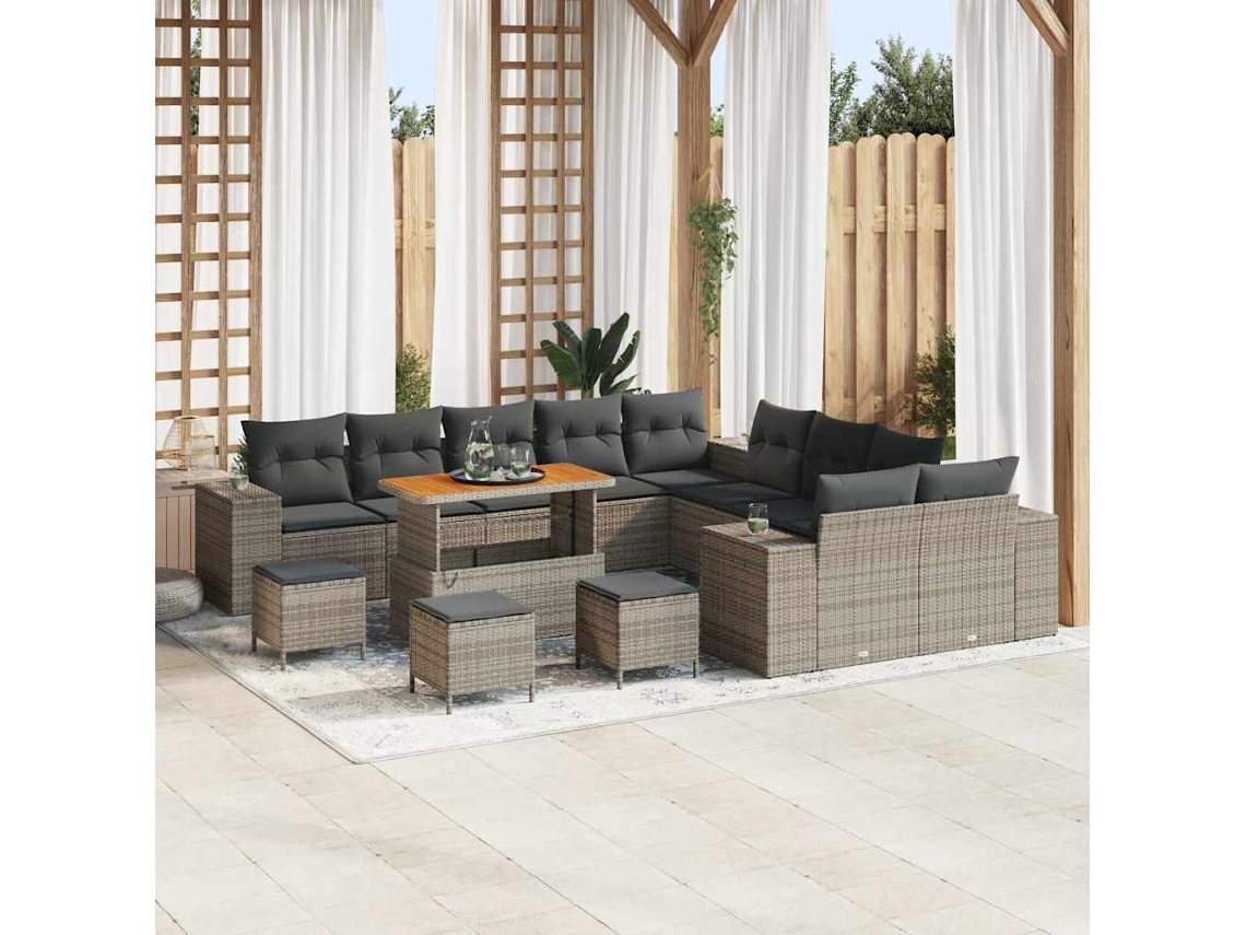 Vidaxl Conjunto De Sofá De Jardim 14 Unid. Cinzeto Vime Pe