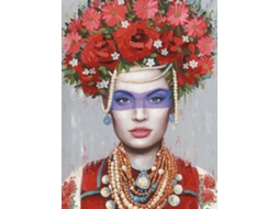 Quadro a Óleo HISPANOHOGAR Mulher, flores e máscara (70x100cm)
