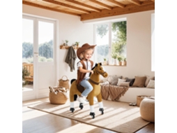 Tectake Cavalo De Baloiço Com Rodas, Pelúcia, Design Realista, Castanho Claro
