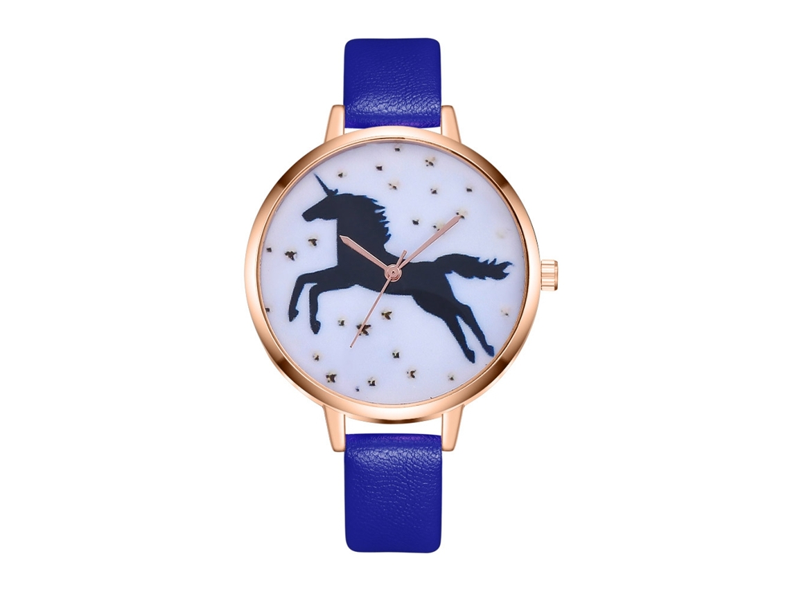 Relógio Analógico Simples Feminino de Quartzo com Pulseira de Couro Pu Slim (azul)
