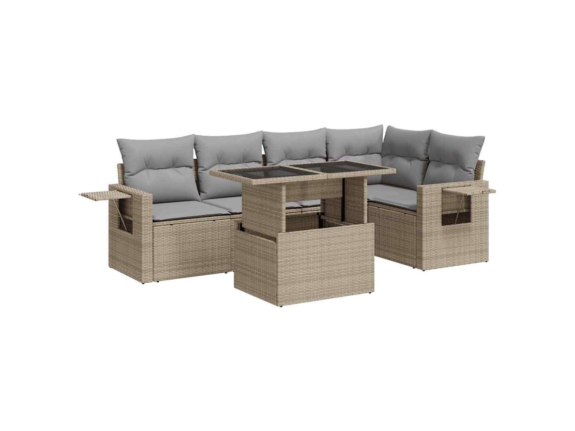 Conjunto 6 de sofás de jardim VIDAXL Bege Rattan / Vime(100 x 55 x 73 cm)